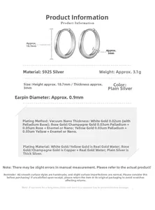 Detailed specs showing S925 sterling silver earring dimensions and vacuum plating process
