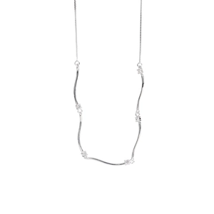Minimalist S925 sterling silver necklace with wave bar pendant set with five zircons