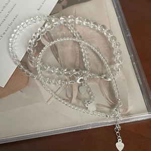 Three-piece set of S925 sterling silver bracelets with clear white crystal beads and heart charms