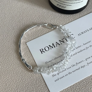 925 Sterling Silver White Crystal Bracelet Korean Style Irregular Metal Bar Shards Splicing Bangle For Women Daily Jewelry