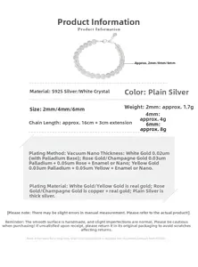 Detail showing S925 sterling silver white crystal bracelet sizes 2mm 4mm and 6mm