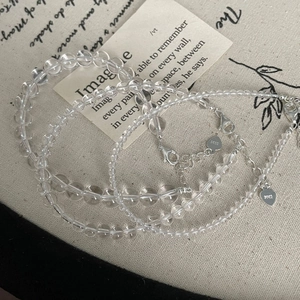 Elegant S925 sterling silver beaded bracelet with clear white crystal and heart charm