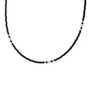Collier en argent S925 avec perles d'agate noire et perles intercalaires en argent massif