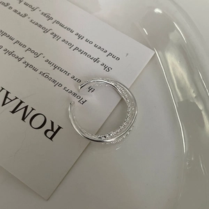 Minimalist S925 sterling silver double layer twisted open ring with hammer texture finish