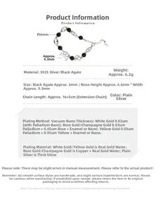 Detail view of S925 silver pig nose links and black agate beads on the bracelet