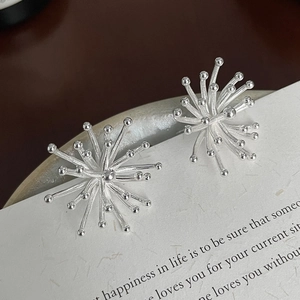 Elegant S925 sterling silver starburst stud earrings with fireworks motif on display