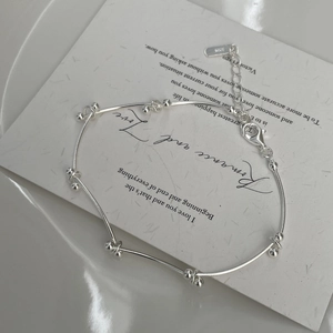 Bracelet minimaliste en argent sterling 925 avec perles, maillons vagues et fermoir mousqueton