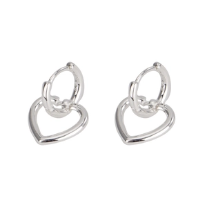 Minimalist 925 sterling silver heart hoop earrings with polished finish on white background