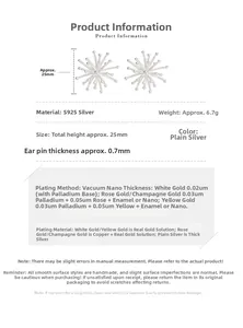 Macro detail of S925 sterling silver firework earrings with 25mm dimensions and specs
