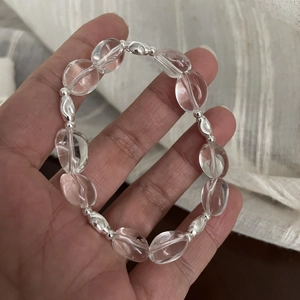 Minimalist S925 sterling silver bracelet with faceted oval clear crystal beads