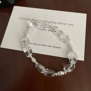 Minimalist S925 sterling silver crystal bracelet with irregular clear beads and metal spacers
