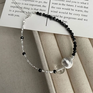 Bracelet minimaliste en argent sterling S925 avec perles œil de chat et cristal blanc
