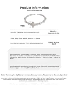 Detail view of S925 silver cross ring with cubic zirconia showing product measurements