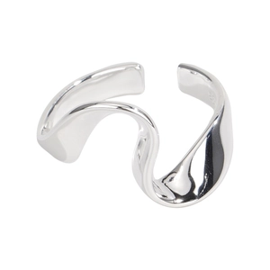 Minimalist S925 sterling silver irregular U-shaped wavy open ring with polished finish