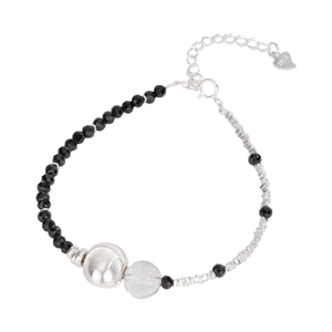 Bracelet en argent sterling S925 avec perles de cristal noir et pierres œil de chat