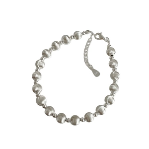 Minimalist S925 sterling silver beaded bracelet with frosted finish and lobster clasp