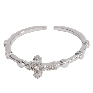 Minimalist S925 sterling silver cross ring with cubic zirconia on white background