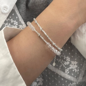 S925 Sterling Silber Doppelarmband mit facettierten Kristallperlen und Silber-Elementen