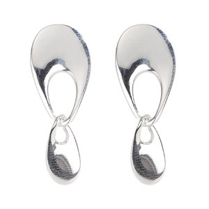 Polished 925 sterling silver minimalist irregular teardrop hollow dangle earrings