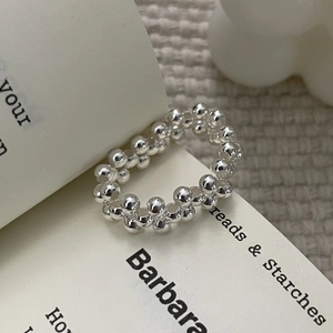 Minimalist S925 sterling silver bubble ring with handcrafted braided beaded texture