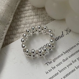 Minimalist S925 sterling silver beaded ring with polished metallic spherical design