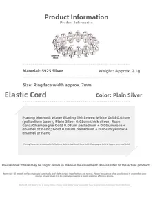 Detail of S925 sterling silver beaded ring showing 7mm width and elastic cord design