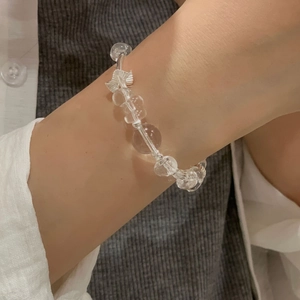 Minimalist S925 sterling silver beaded bracelet with clear crystal and bow charm