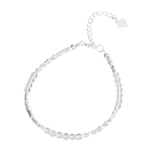S925 sterling silver crystal beaded bracelet with bamboo silver links and heart charm