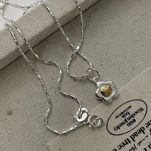 S925 Sterling silver sunflower necklace with a gold smile face pendant and bead chain