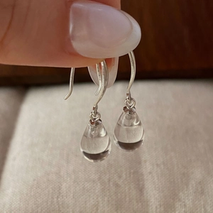 Elegant S925 sterling silver drop earrings with transparent teardrop crystal pendants