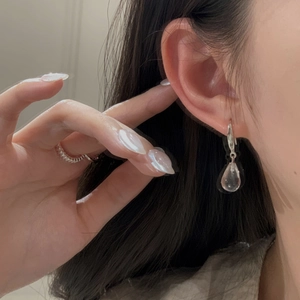 S925 sterling silver drop earrings with transparent resin charms and twisted ring