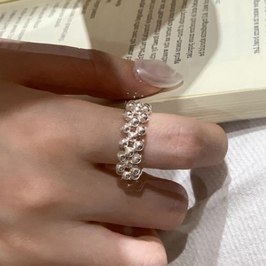 S925 Sterling Silver Handmade Woven Watchband Ring Minimalist Elastic Bead Band Fashion Ins Style Jewelry For Women