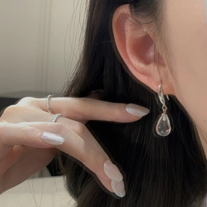 Elegant S925 sterling silver drop earrings with crystal charms and thin rings