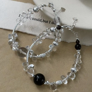 Minimalist S925 sterling silver beaded bracelet set with white crystals and star charms