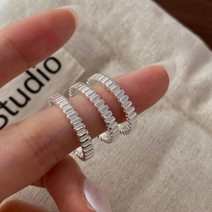 Three-piece set of S925 sterling silver stacked rings with textured vertical bamboo pattern
