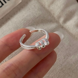 Minimalist S925 sterling silver open adjustable ring with three vertical bar elements