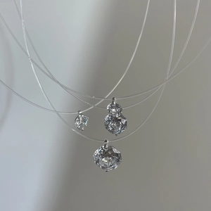 S925 sterling silver invisible fishline necklace with rose cut cubic zirconia pendants