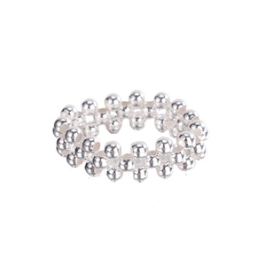 Minimalist S925 sterling silver woven beaded band ring with double row metal spheres