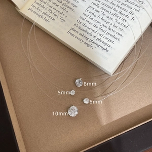 Detail view of S925 sterling silver invisible necklaces with four zircon pendant sizes