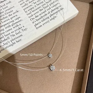 Detailansicht der 5mm und 6,5mm Zirkonia Solitär Anhänger an unsichtbarer Angelsehne