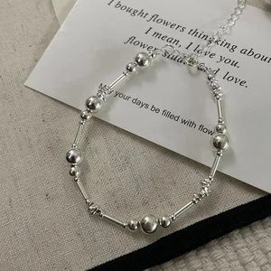 Bracelet perlé en argent sterling S925 minimaliste avec boules d'argent géométriques