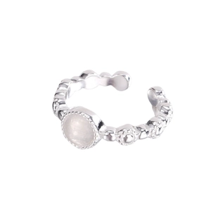 Anello regolabile in argento sterling S925 con rilievo a perline e pietra di luna