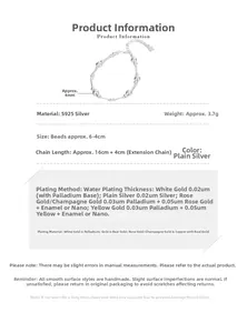 Détails techniques du bracelet à perles en argent S925 avec info sur la chaîne 16+4cm
