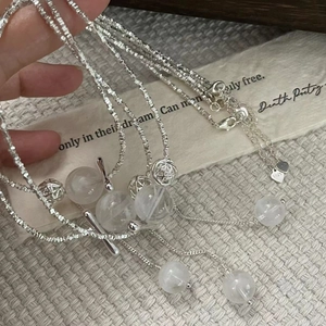 Collier en argent sterling S925 avec boule de cristal et fermoir en T au design unique