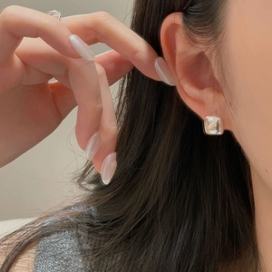 Minimalist square S925 sterling silver hoop earrings with polished mirror finish for women