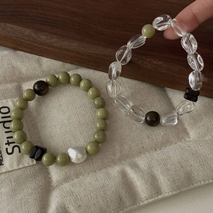 S925 sterling silver beaded bracelet with green crystal and natural avocado stones
