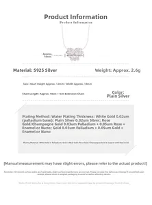 Détails du collier cœur en argent S925 avec dimensions et spécifications du matériau