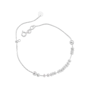 Minimalist S925 sterling silver infinity chain bracelet with small round beads on white background