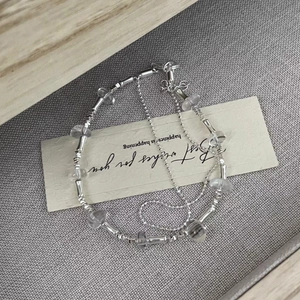 Minimalist double-layered S925 silver beaded bracelet with clear crystal and silver tubes