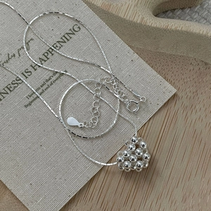 Collier minimaliste en argent sterling S925 avec pendentif coeur en perles polies
